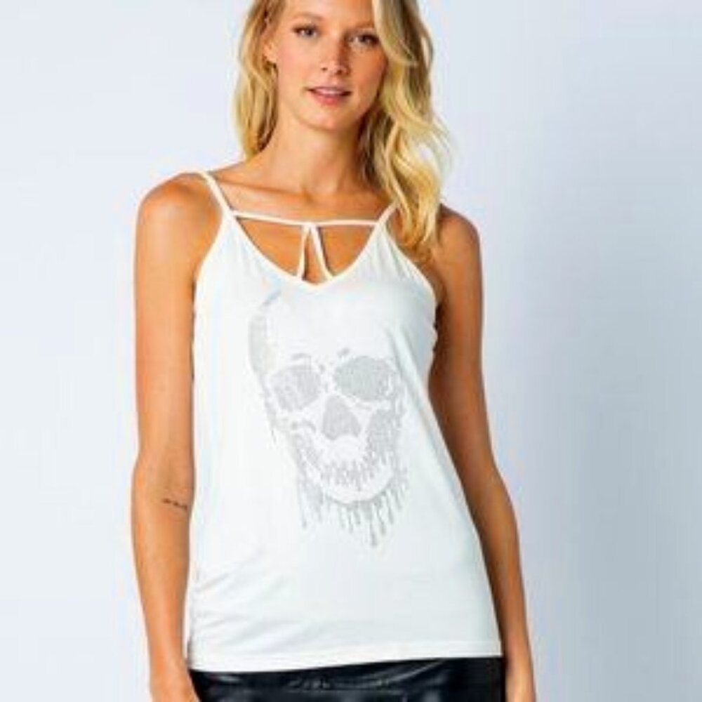 NWT Vocal Strappy Tank w/ Studded Skull Off White Sz M